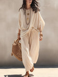 Effortless Beige Draped Sleeveless Co-ord Set
