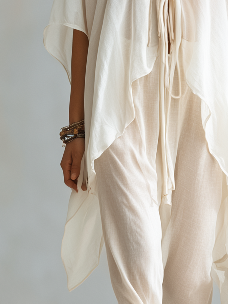 Airy Ivory Lace-up Draped Top