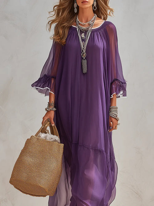 Bohemian Style Purple Chiffon Maxi Dress