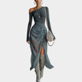 Asymmetrical One-Shoulder Sheer Dress