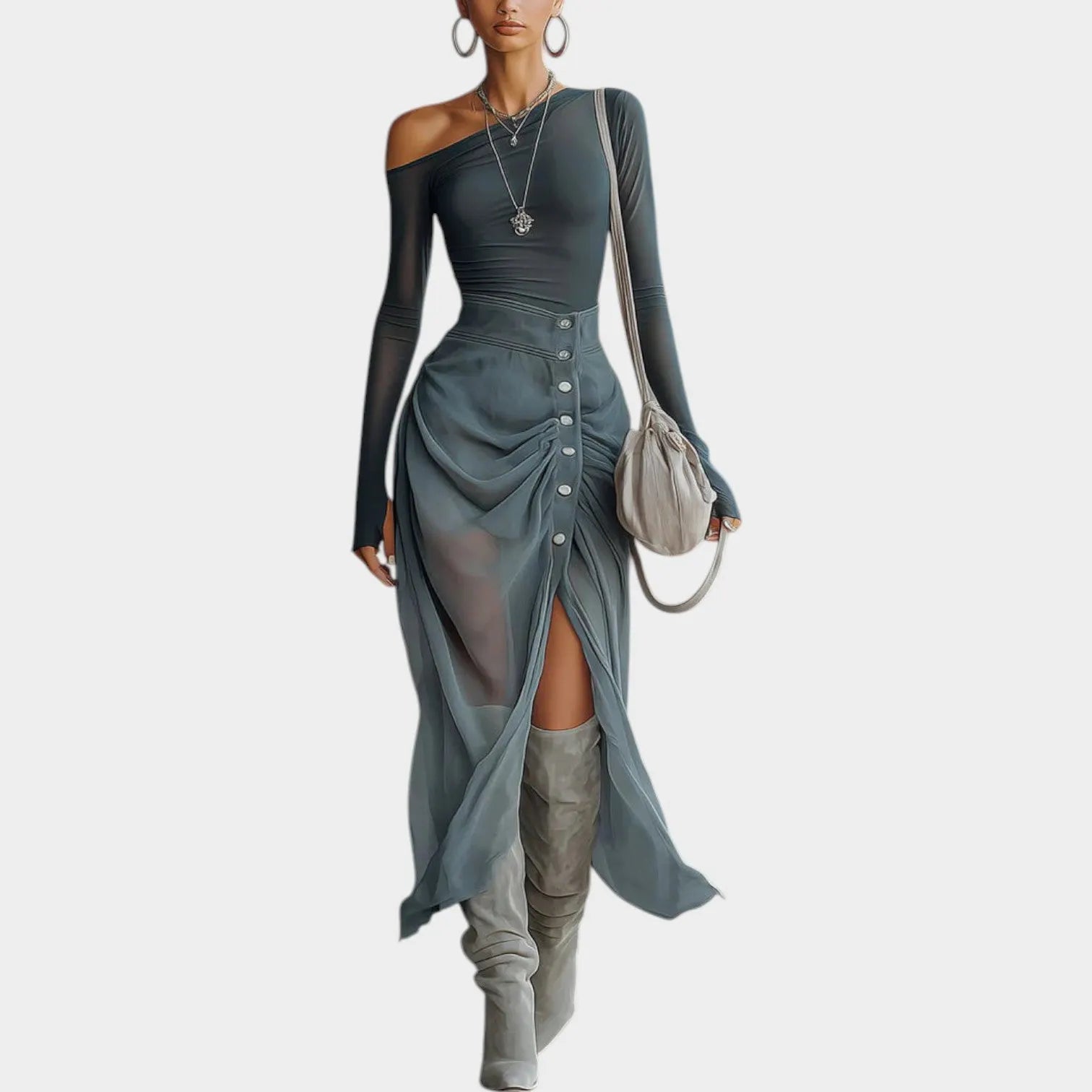 Asymmetrical One-Shoulder Sheer Dress
