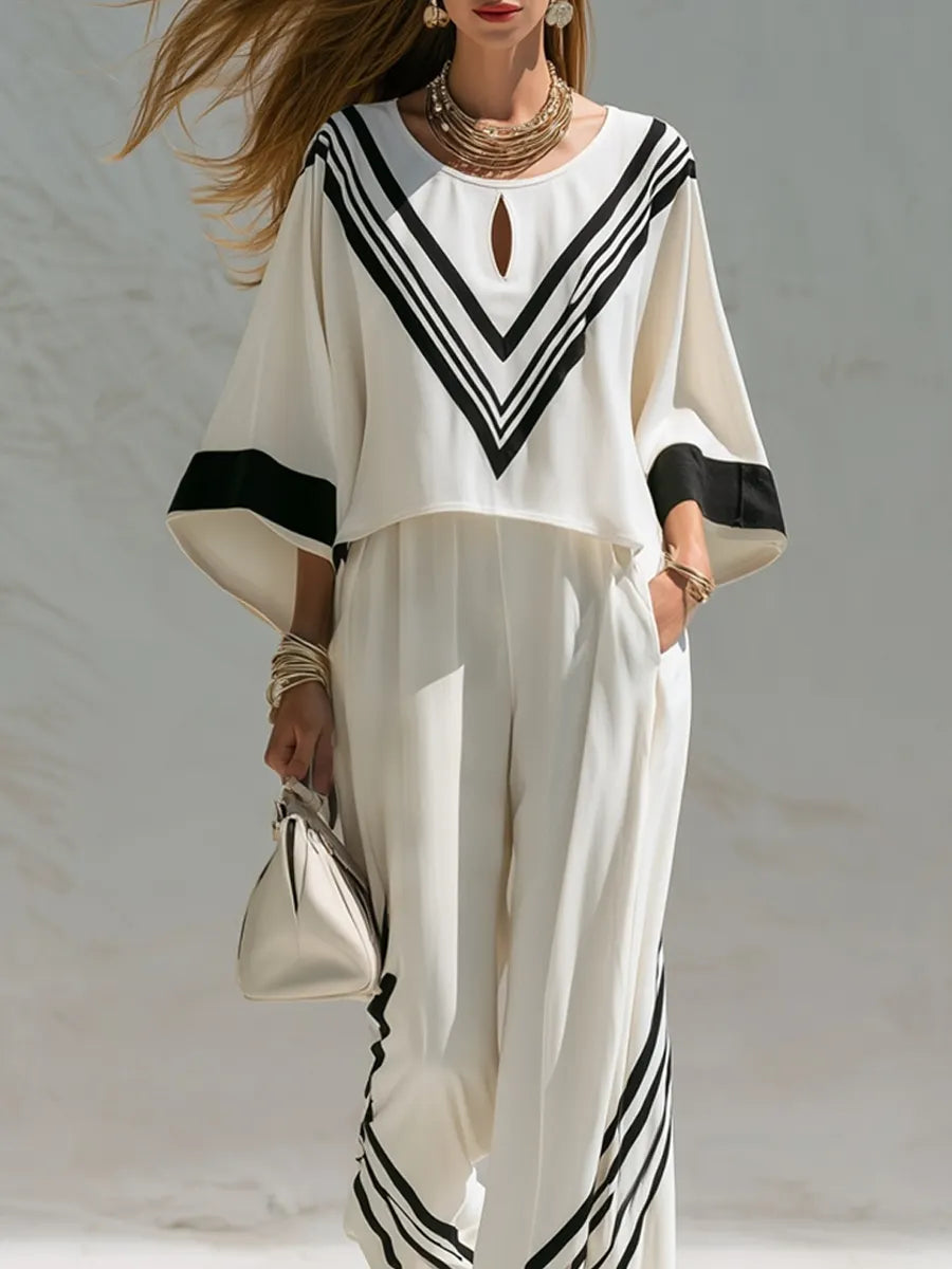 Bohemian  Black And White Color-blocked Piping Suit