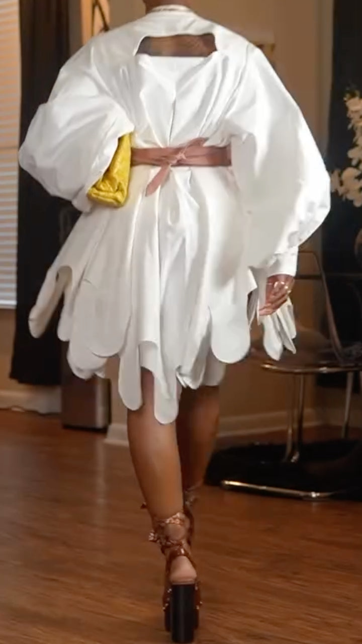 Women's V-Neck Irregular Petal Shirt Dress