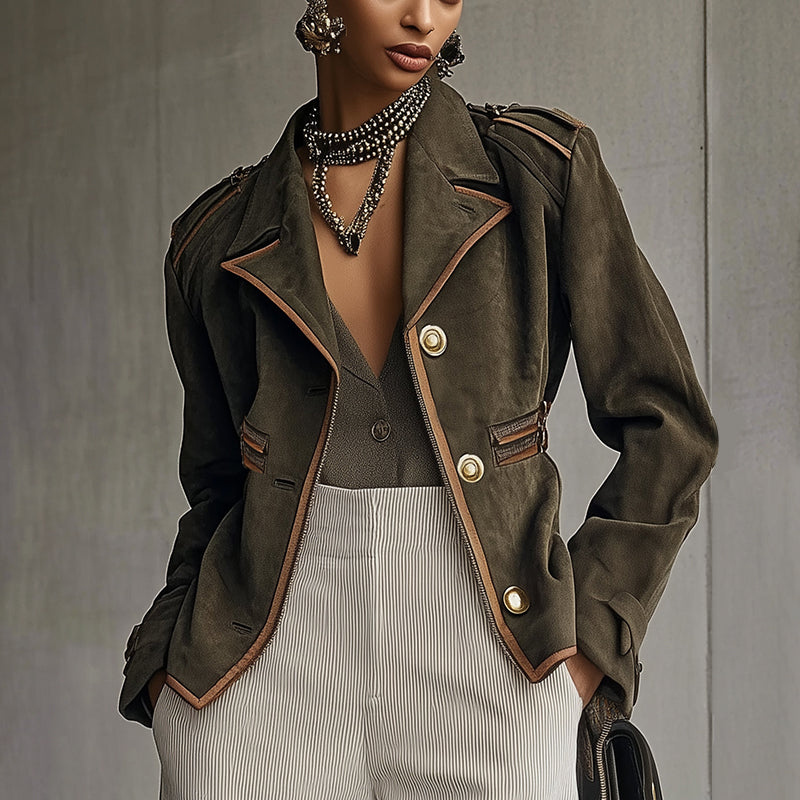Women's Autumn And Winter Western Retro Suede Fabric Loose Casual Lapel Suit Jacket