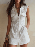 Elegant Vacation White Embroidered Pocket Mini Dress