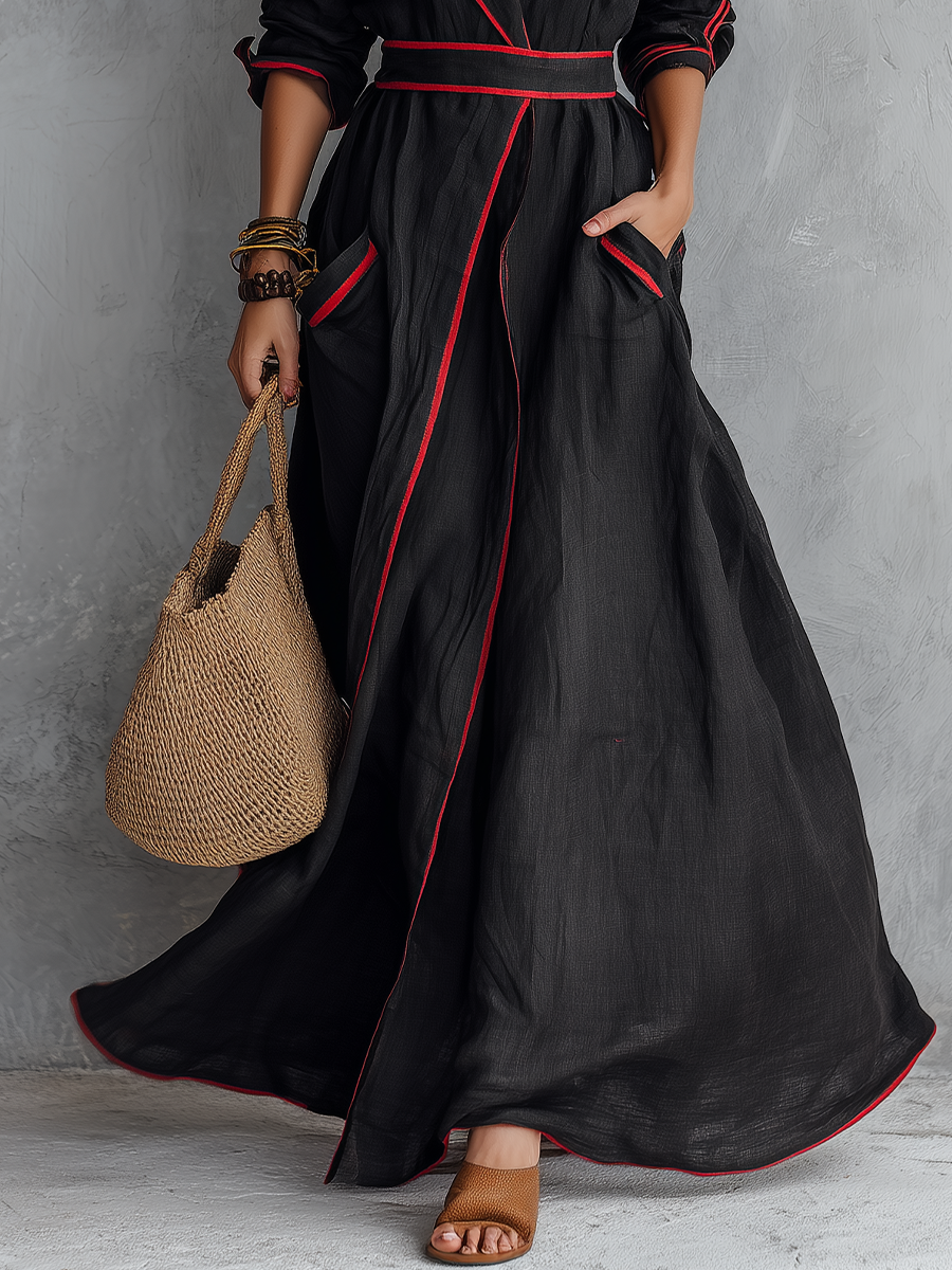 Boho Luxe Contrast Trim Wrap Maxi Dress