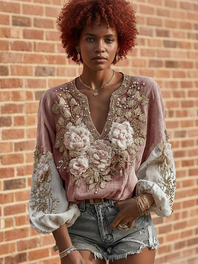 Boho Printed Blouse Vintage Floral Top