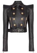 Long Sleeve Short Faux Leather Jacket Black