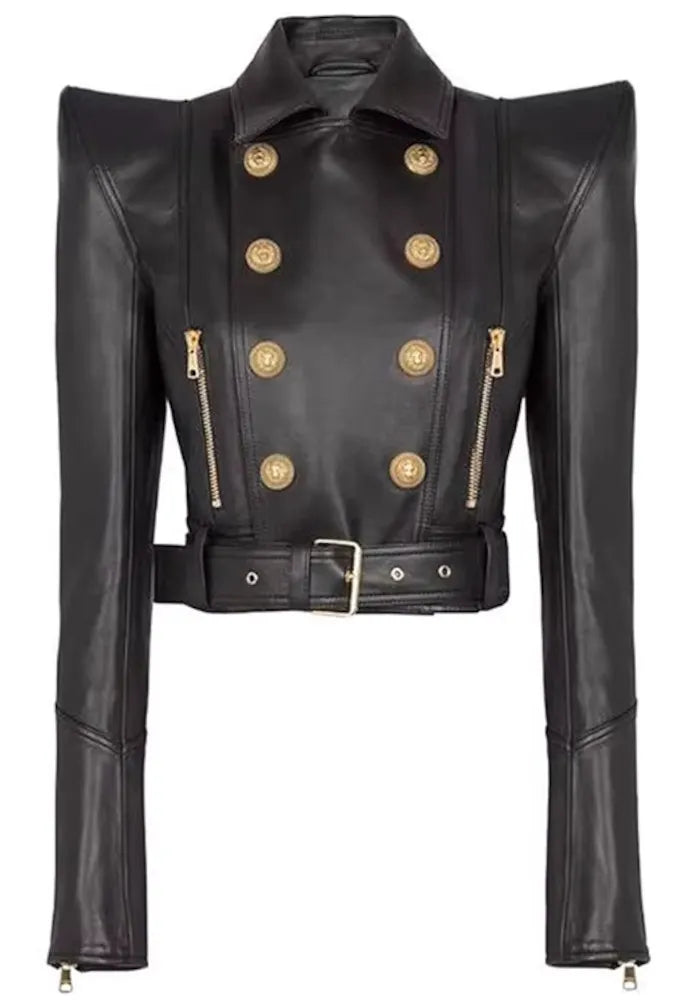 Long Sleeve Short Faux Leather Jacket Black