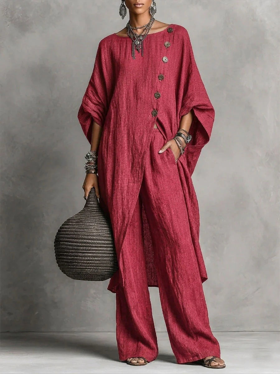 Linen Oversized Tunic & Wide‐Leg Pants Co‐Ord Set