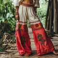 Women's Floral Embroidered Loose Linen Blend Pants
