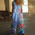 Women's Floral Art Print Wide Leg Casual Jumpsuit