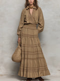 Graceful Khaki Lace Trim Skirt Set