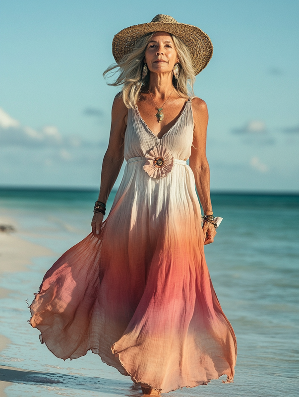Summer vacation fashion elegant contrast color dress 6d90