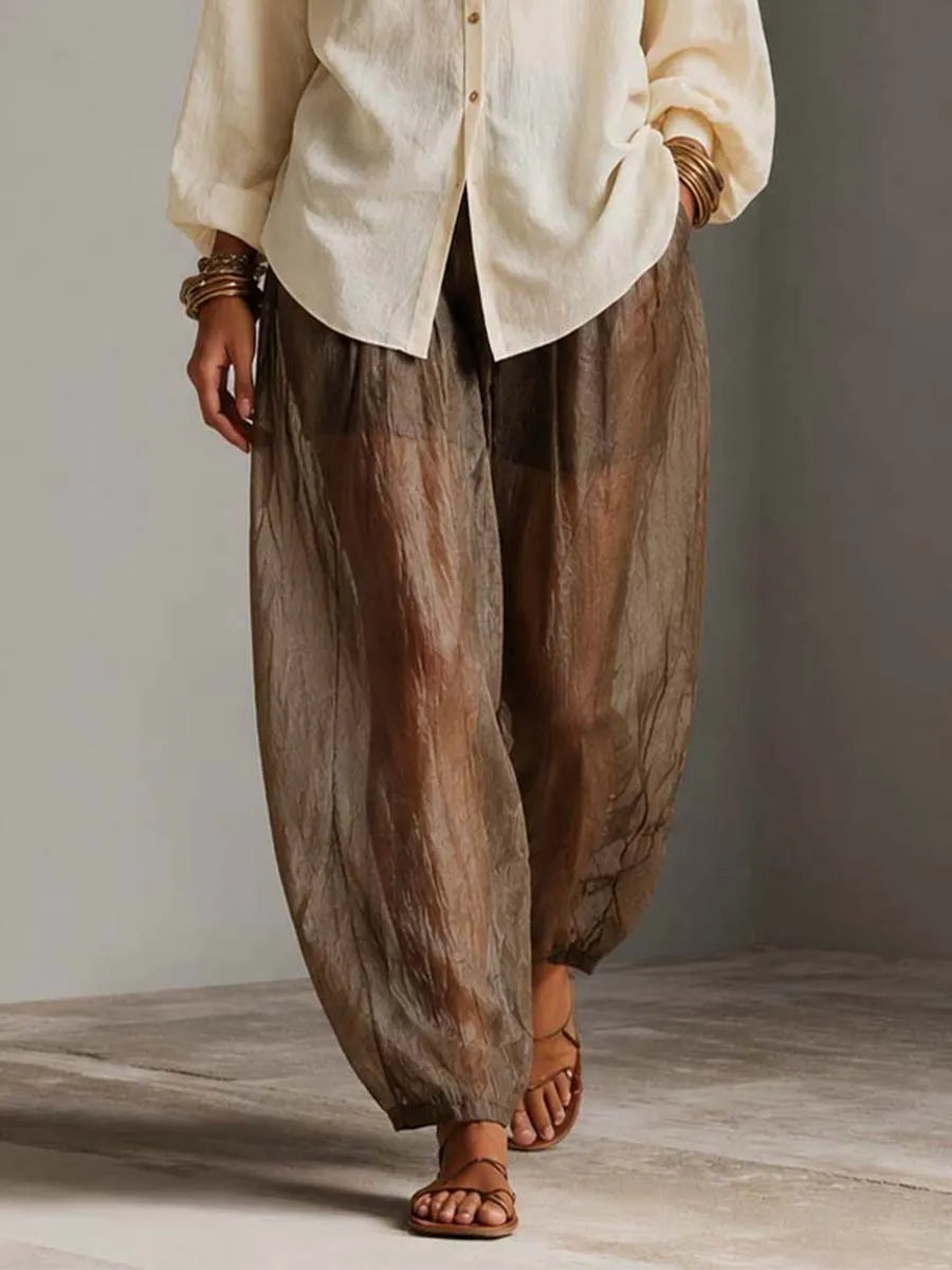 Old Money Style Cotton-Linen Shirt And Tencel Linen Wrinkled Wide-Leg Pants Two-Piece Set