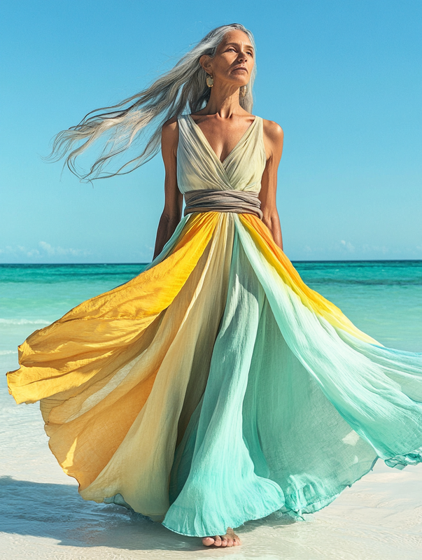 Summer vacation fashion elegant contrast color dress b0a3
