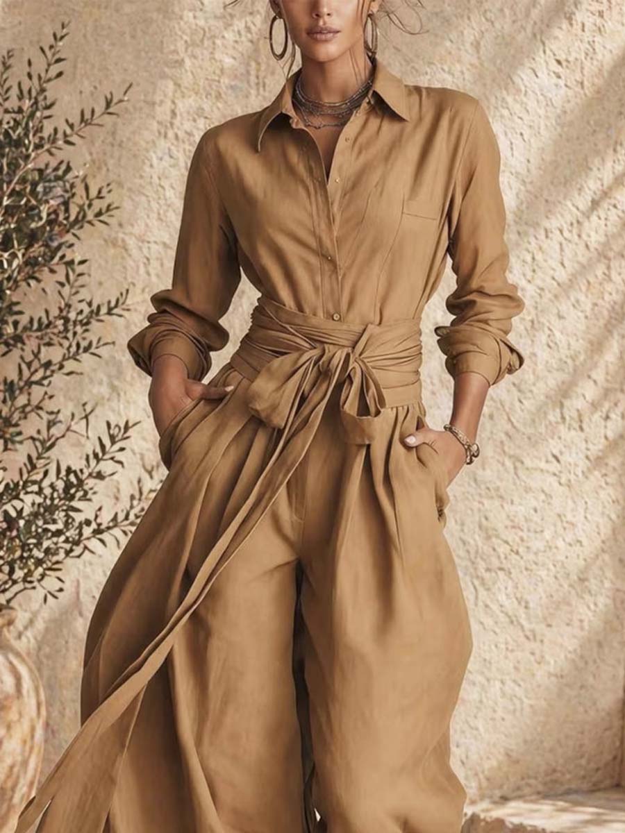 Women's Solid Color Art Comfortable Casual Top And Pants Cotton Linen Two-piece Set