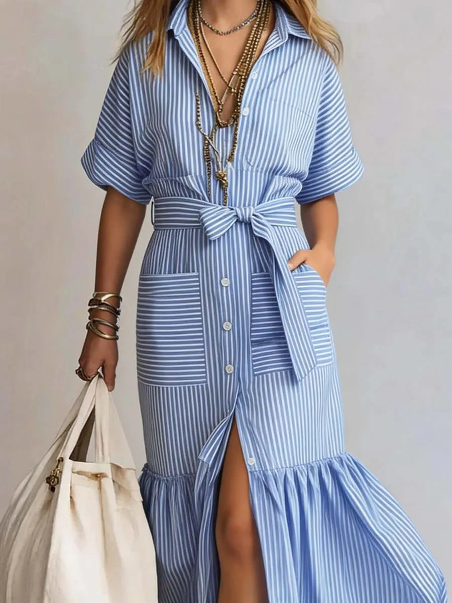 Women's Striped Pattern Art Casual Stylish Cotton Linen Dress