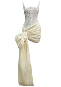 Lace Corset Bow Detail Dress Ivory