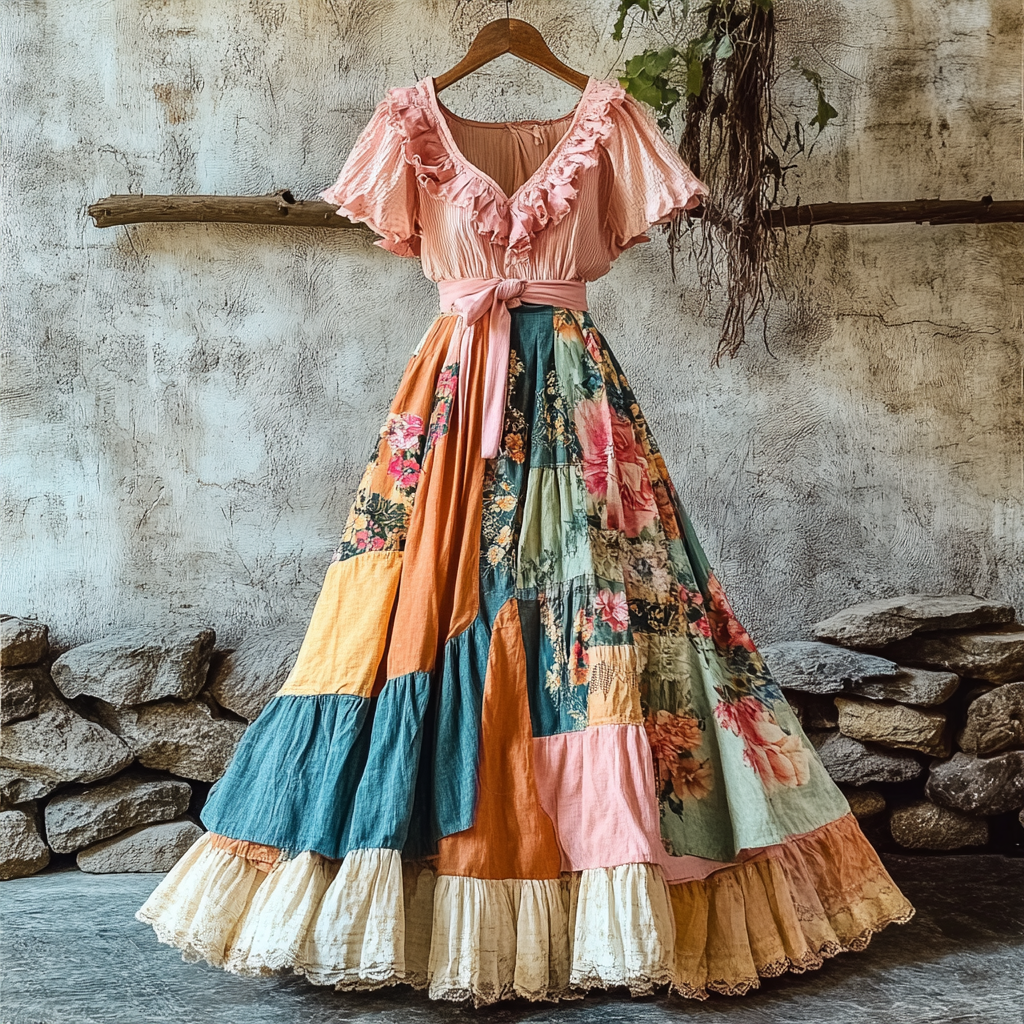 Women's Fashion Elegant Bohemian Floral Ruffle Dress