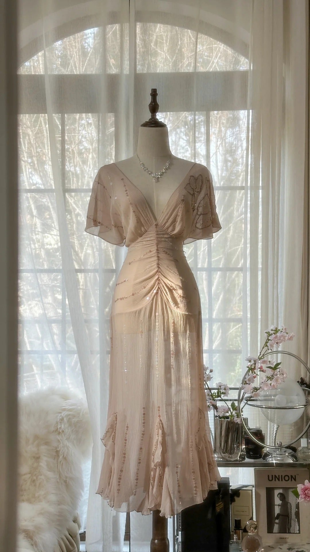 Lit Pink Romantic Gorgeous Exquisite Elegant Beaded Long Chiffon Evening Dress Prom Dress Prom Dress Birthday Vacation Party Dress 4046