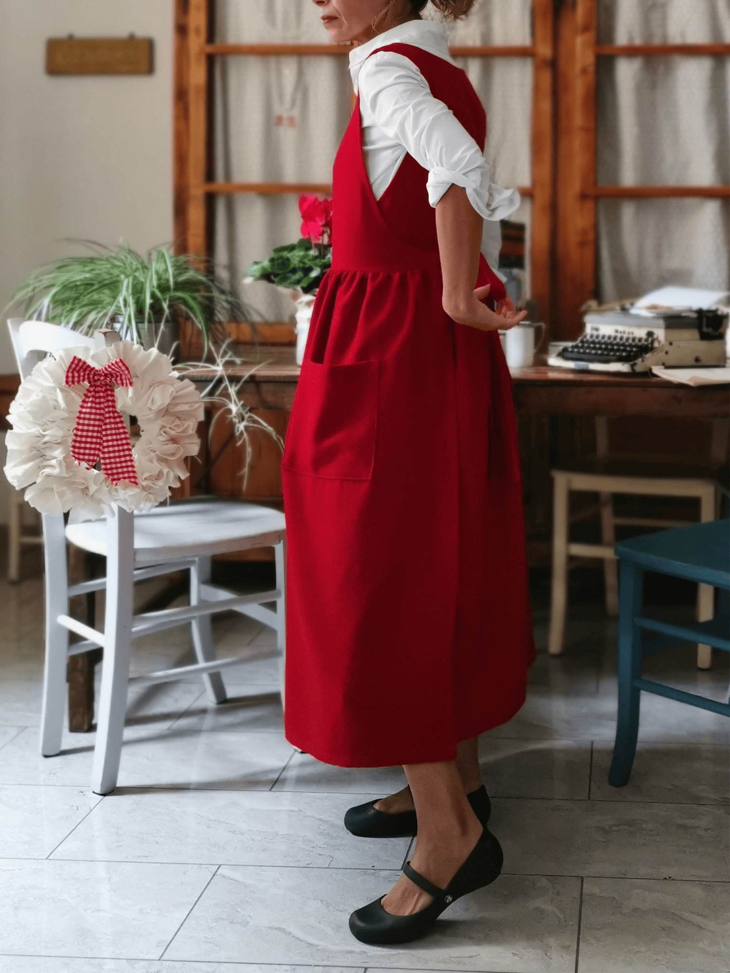 Vintage Red Apron with Pockets
