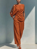 Women's Off-shoulder Irregular Cut Cotton And Linen Set
