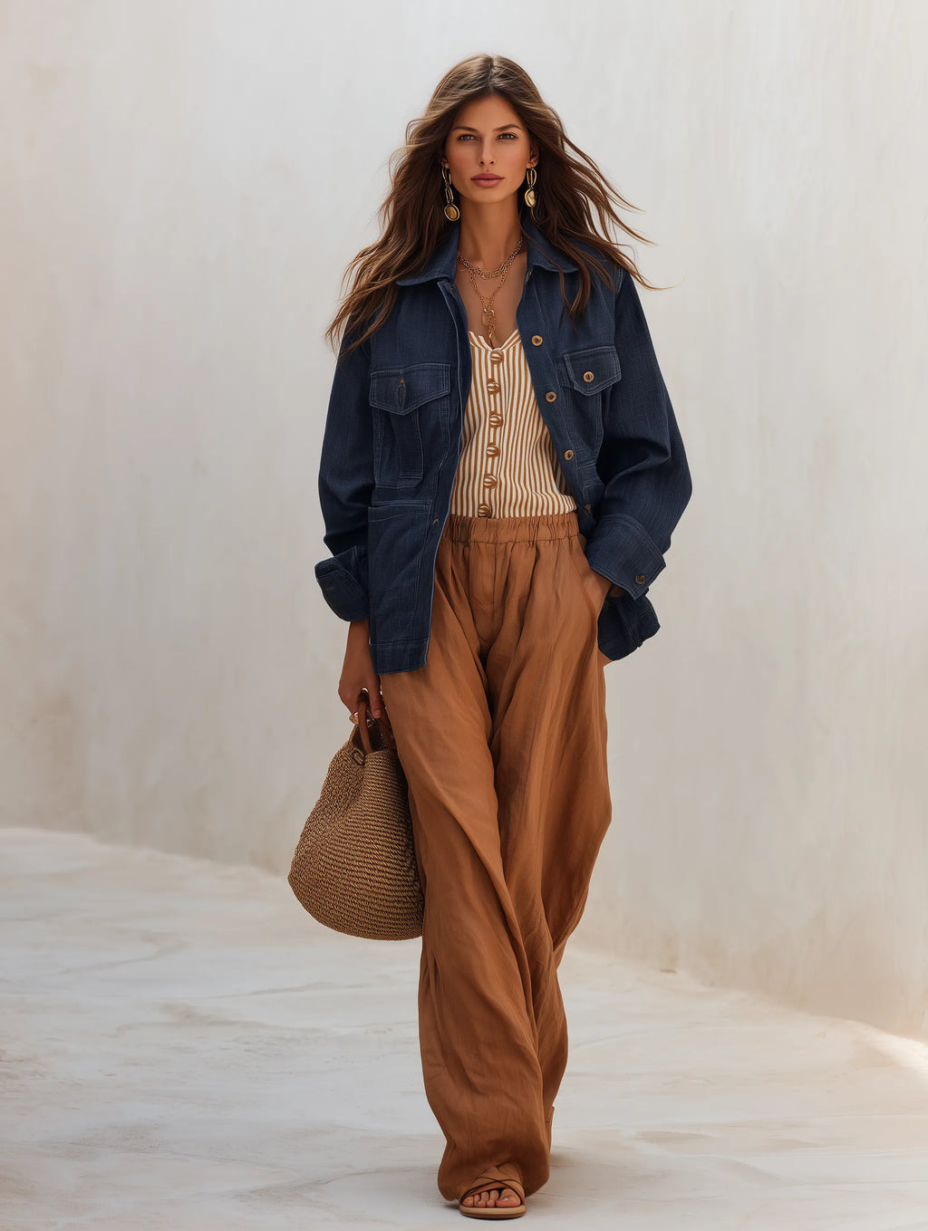 Women's Oversized Denim Shirt With Chest Pockets Jacket