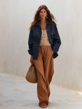 Women's Oversized Denim Shirt With Chest Pockets Jacket