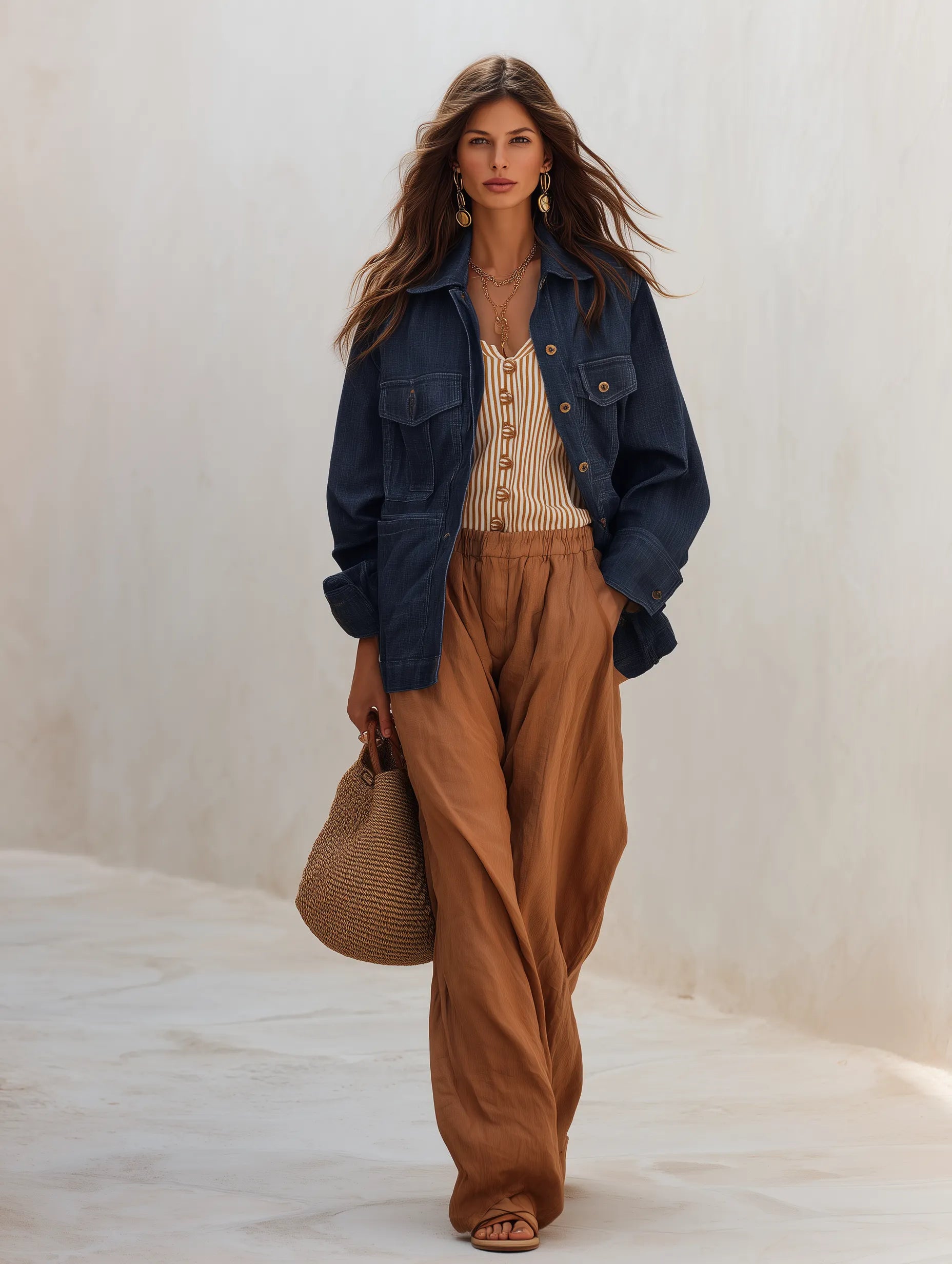 Women's Oversized Denim Shirt With Chest Pockets Jacket