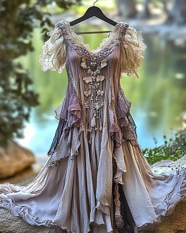 Summer Irregular Lace Patchwork BeadedRuffle Dress c473