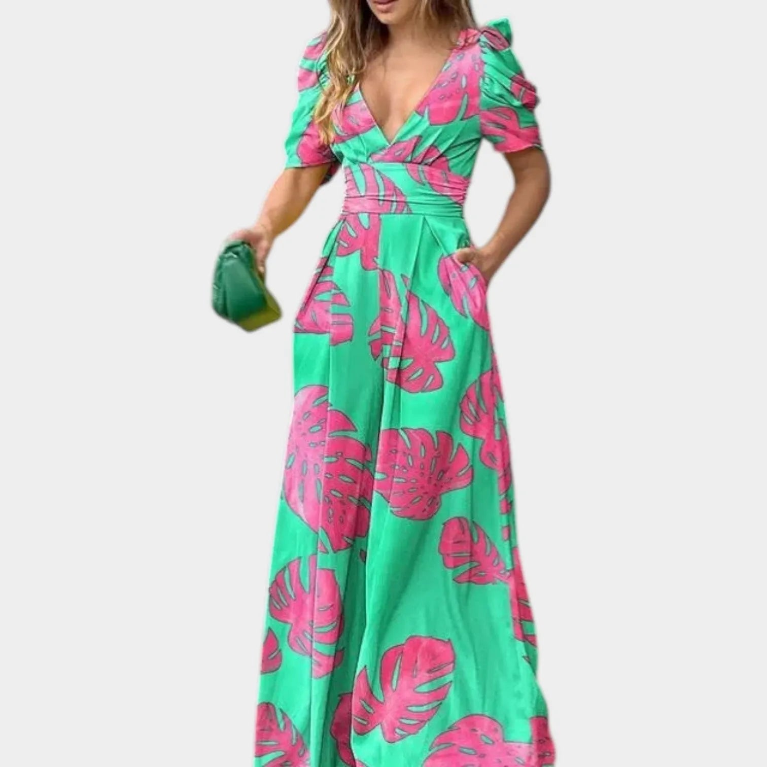 Abstract Print V-Neck Maxi Dress