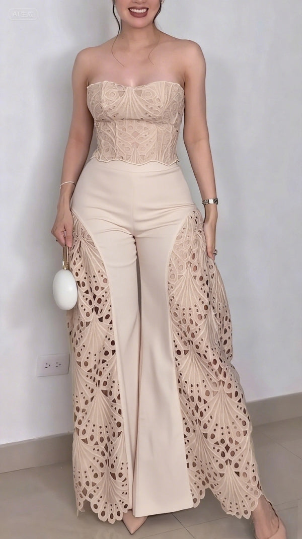 Fashionable Lace Tube Top & Trousers Suit✨👗
