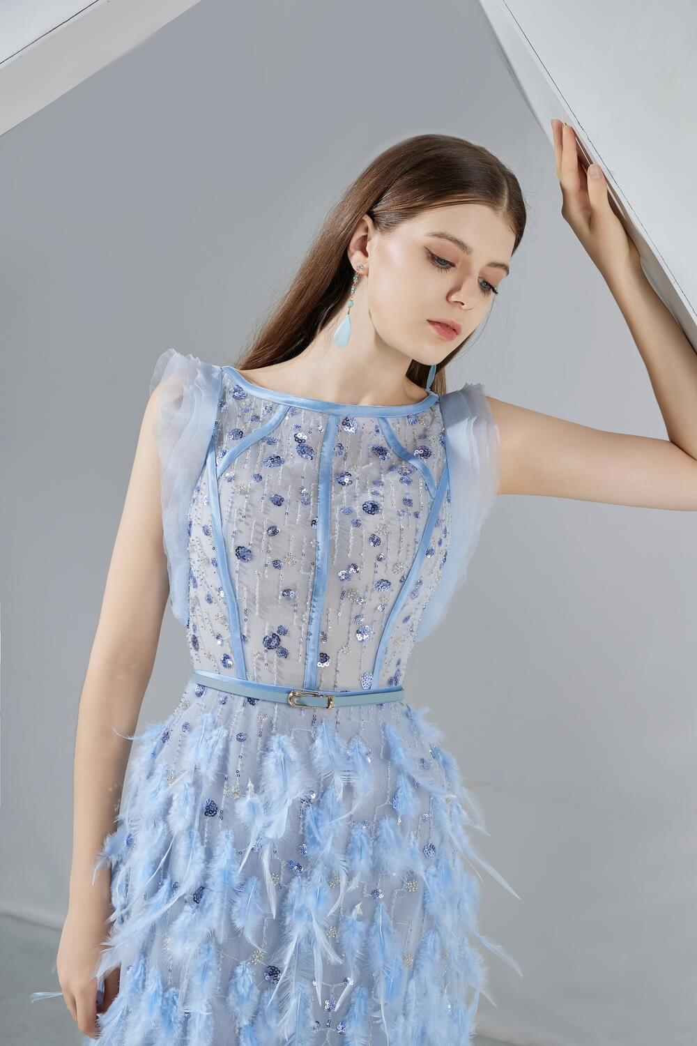 Laurel Sheath Boat Neck Organza Midi Dress