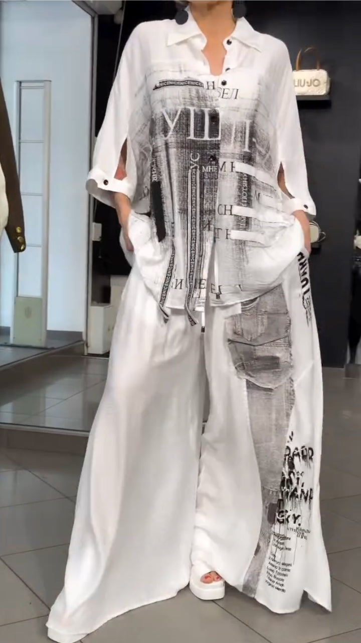 Newspaper Print Shirt & Pants Co-Ord Set
