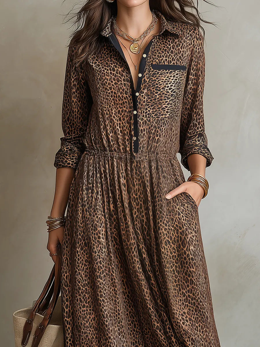 Chic Brown Leopard Print Maxi Dress