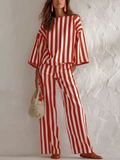 Relaxed Red White Striped Two Piece Set