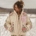 Women's Vintage Floral Patchwork Cozy Stand Collar Knit Sweater