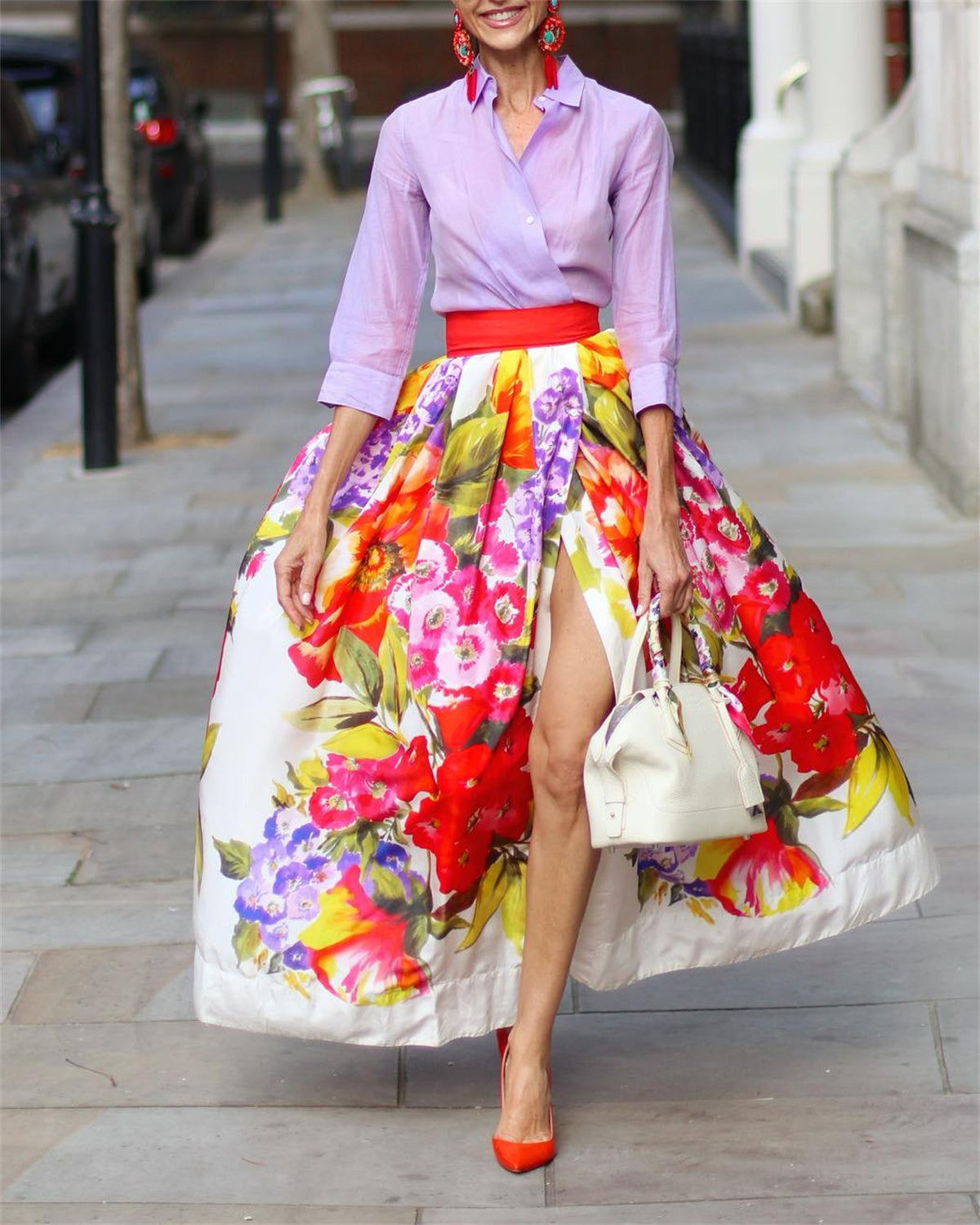 Women's Lapel Mosaic Printed Dress
