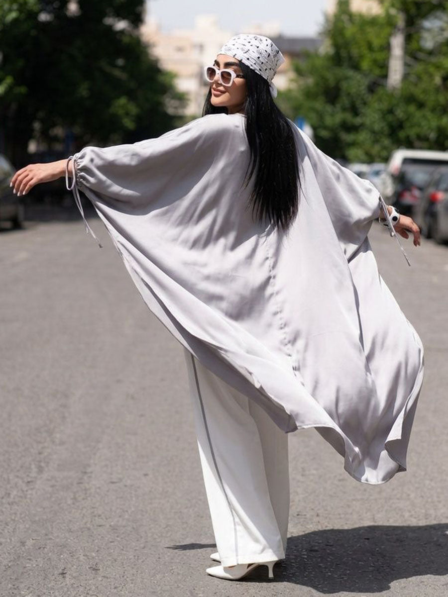 Solid Color Drawstring Loose High-low Round-neck Blouses&shirts Tops