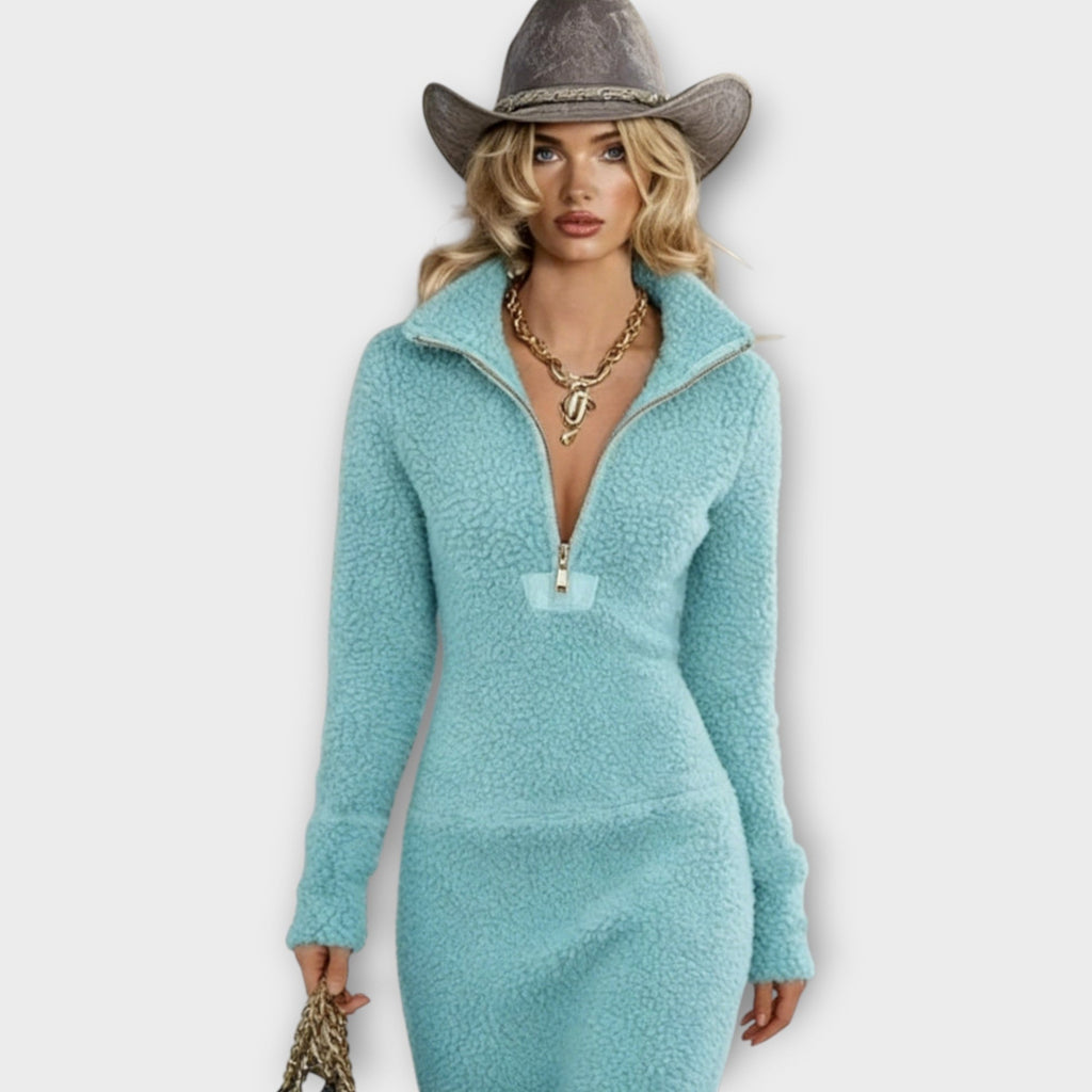 Cozy Chic Zip-Neck Maxi Dress