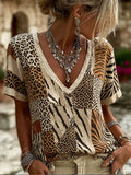 Women's Leopard Print V-neck T-shirt