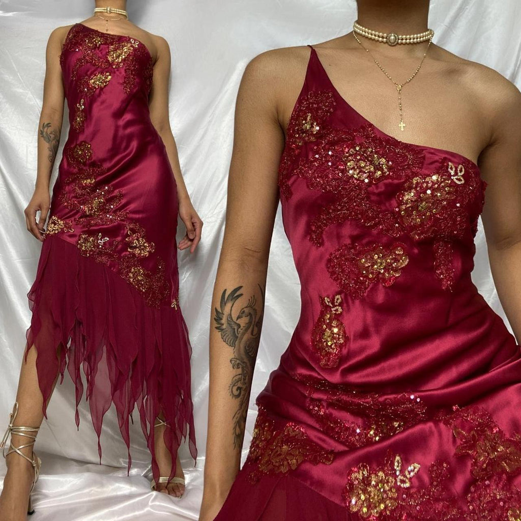 Women's Burgundy and Gold Dress