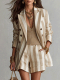 Chic Tailored Beige Striped Linen Blazer Set