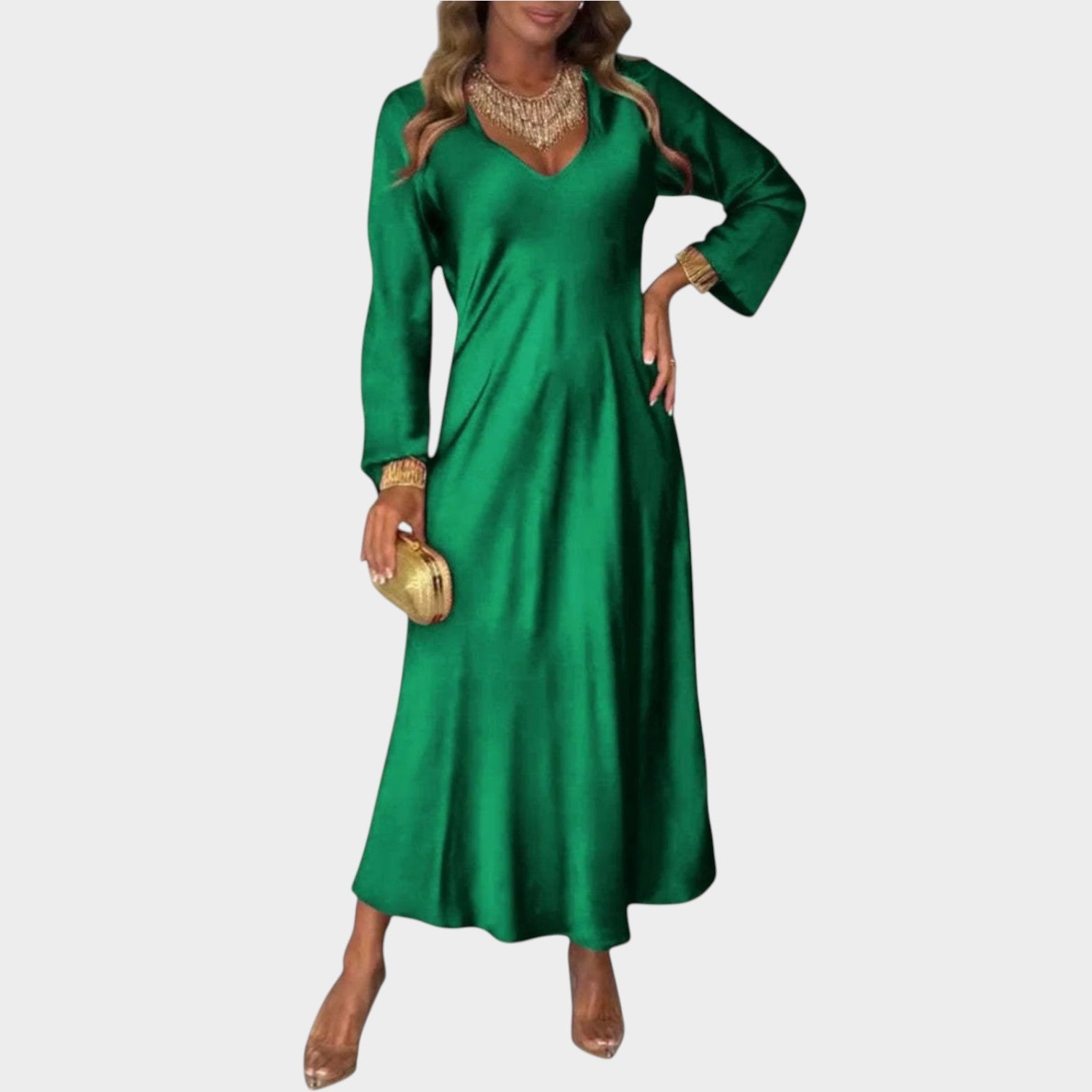 Elegant Satin V-Neck Maxi Dress