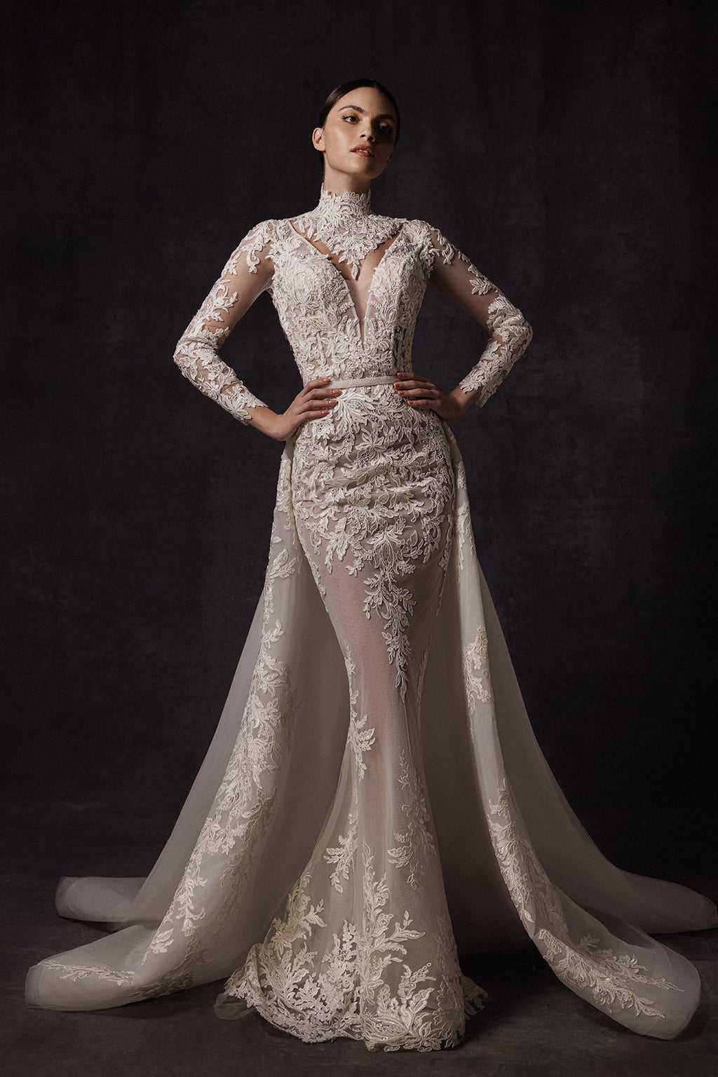 Long sleeves embroidered wedding dress