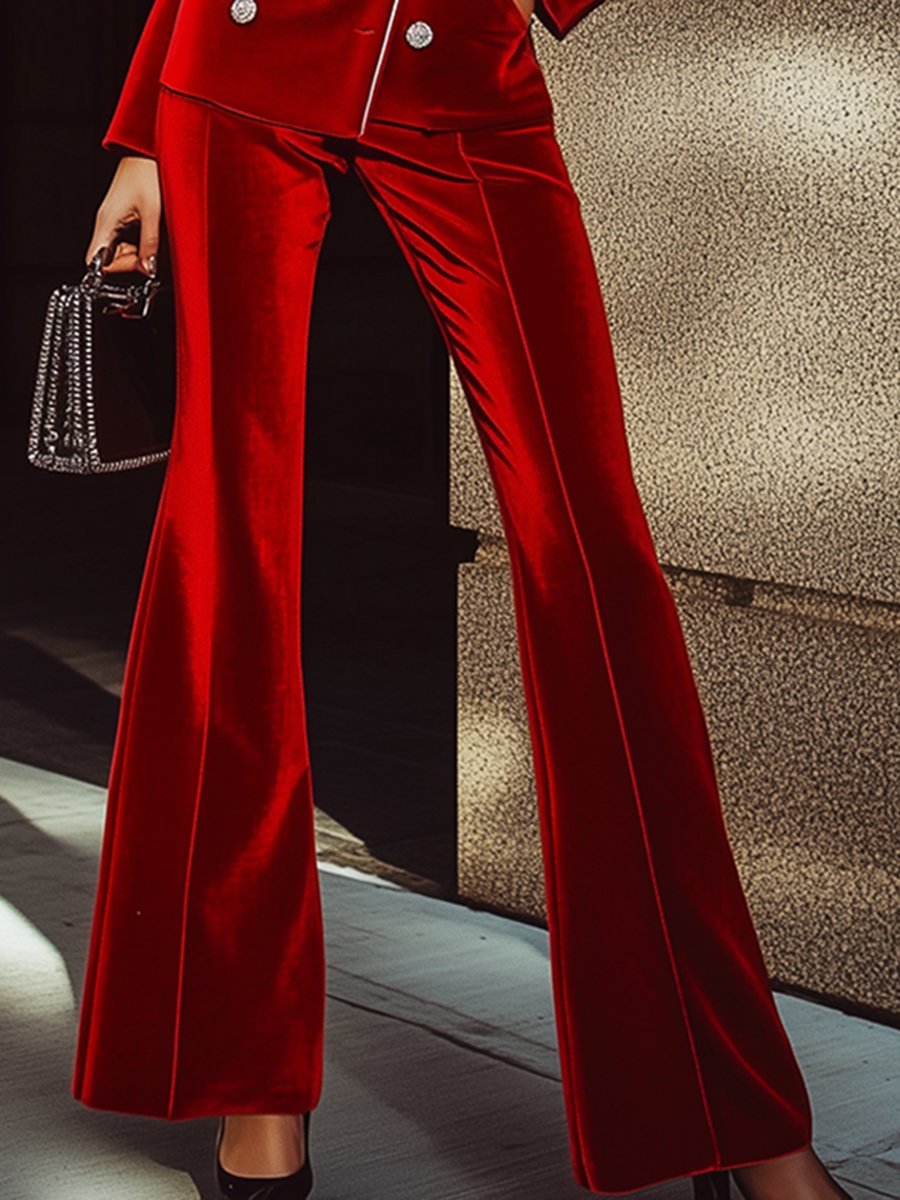 [24-hour shipping]High-End Fashion Red Velvet Suit With Silver Trim