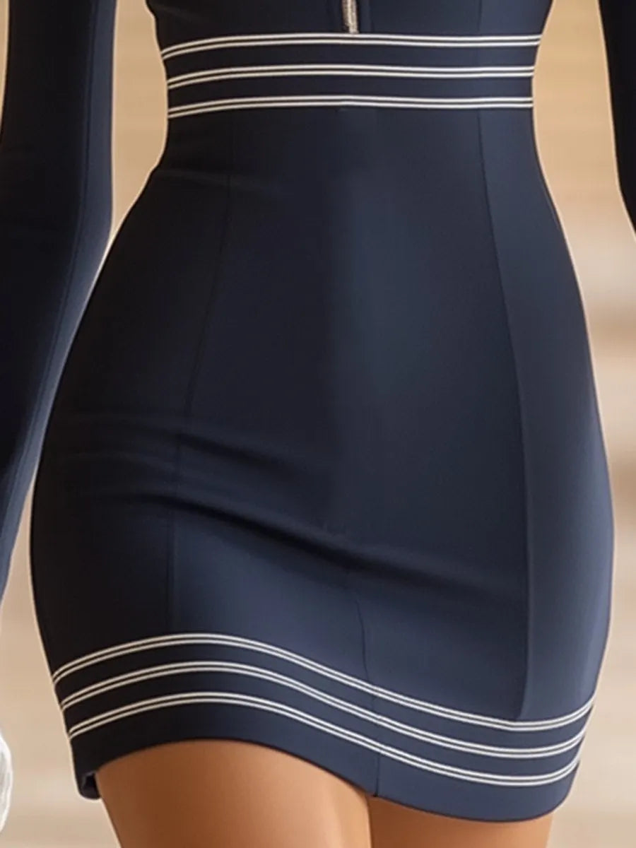 [24-hour shipping out]Casual Chic Half Zip Navy Mini Dress