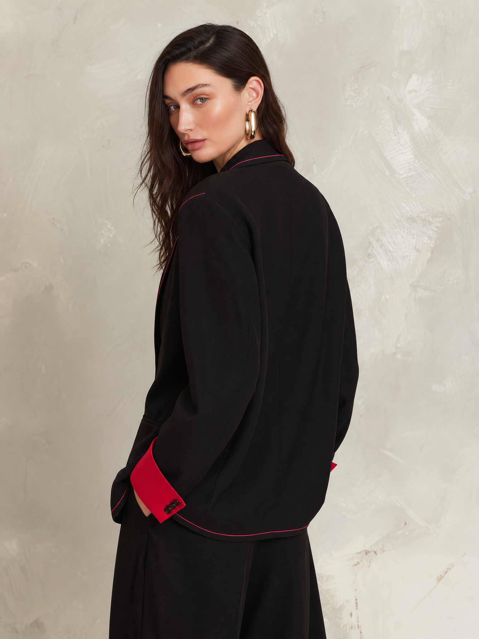 Tailored Black Contrast Trim Blazer