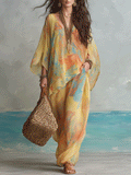 Bohemian Sunset Bloom Resort Maxi Kaftan Top And Pant Set